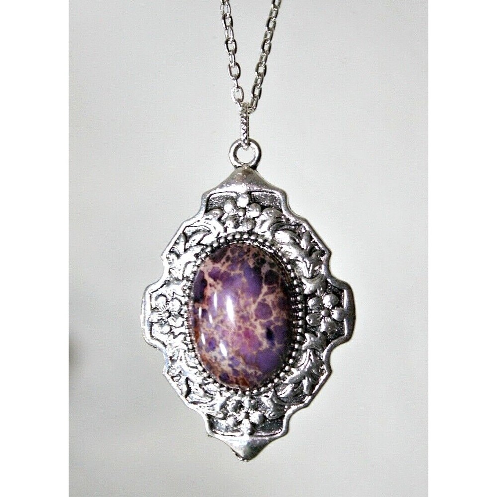 Sea Sediment Jasper Stone Pendant Necklace Purple Cab.  Beige Veins OOAK BOHO